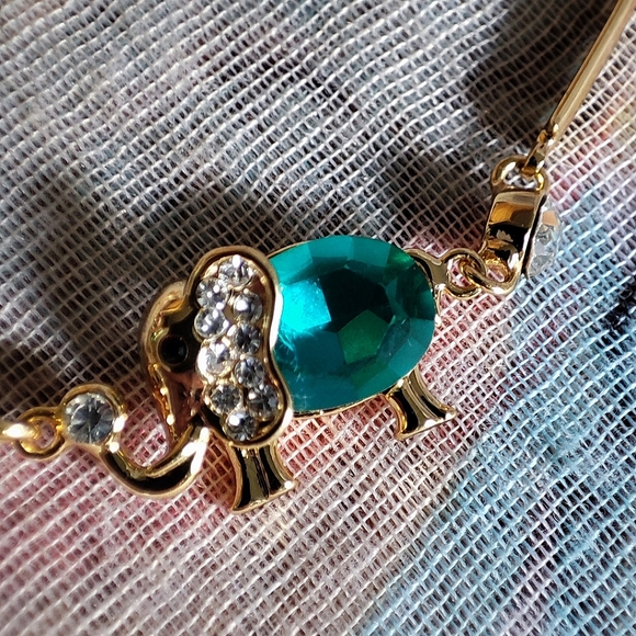 Dark Faceted Teal 18kt Gold Plated Puffed Lucky Elephant Segmented Bracelet NEW - Picture 6 of 11